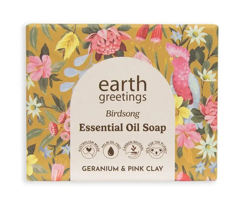 Earth Greetings Essential Oil Soap Bar - 'Birdsong' Geranium & Pink Clay 120g