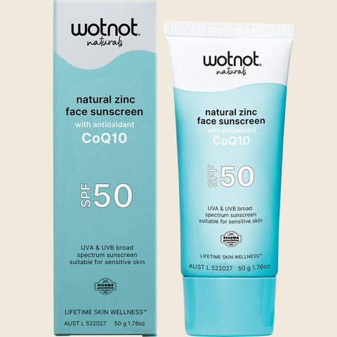 Wotnot Natural Zinc Face Sunscreen SPF50 with antioxidant CoQ10 - 50g