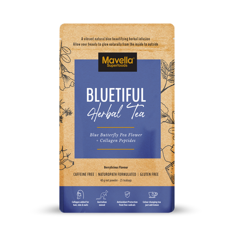 Mavella Superfoods - Bluetiful Herbal Tea with Blue Butterfly Pea Flower + Collagen Peptides- 25 Tea Bags