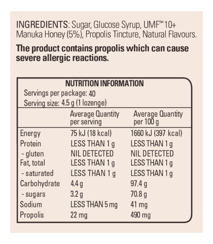 Comvita - Soothing Manuka Honey Lozenges with Propolis - Lemon & Honey Flavour (40 Pack)